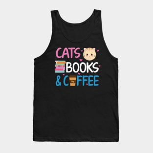 Reading Cats And Coffee Book Nerd Cat Lover Kitten Tank Top